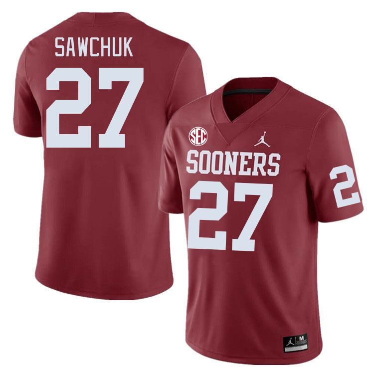 Men #27 Gavin Sawchuk Oklahoma Sooners 2024 SEC Conference College Football Jerseys-Crimson